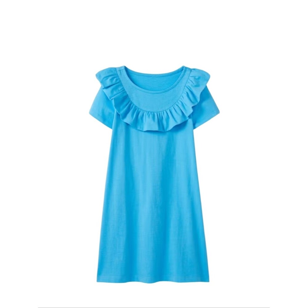Hanna Andersson Light Blue Ruffle Short Sleeve Cotton Dress Kids Girls Size 6 7